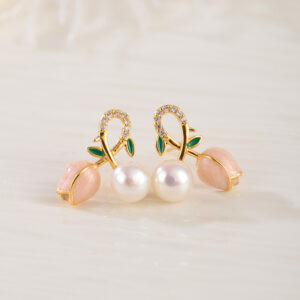 gold 18K freshwater pearl flower earrings