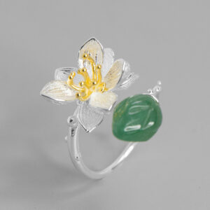 S925 Lotus flower Jade women ring