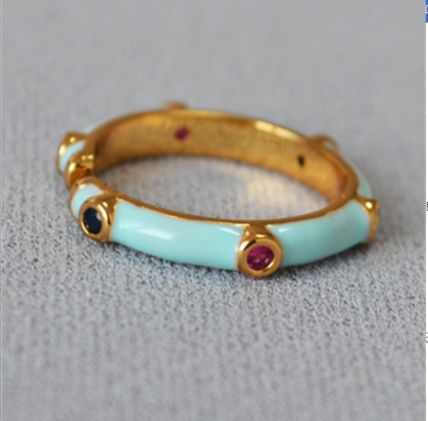 Classic enamel handmade zircon bammboo ring