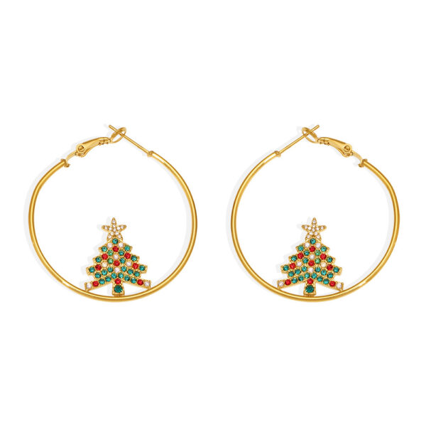 Zircon Christams stainless steel hook circle earrings