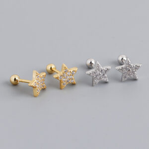 Gold star-shaped zircon S925 earring stud piercing