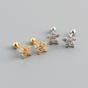 Gold flower zircon S925 earring stud piercing