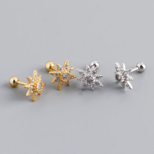 Octagonal star-shaped screw S925 earring stud piercing