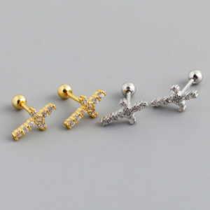 Cross with zircon S925 earring stud piercing