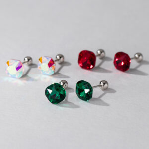 Square diamond round S925 studs piercing