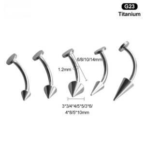 F136 titanium pointed cone curved rod spike eyebrow studs