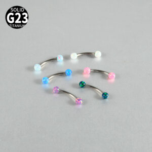 Round opal titanium spike eyebrow studs piercing