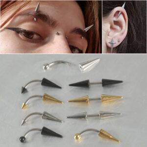 eyebrow with bent rod and pointed cone spike  studs piercing