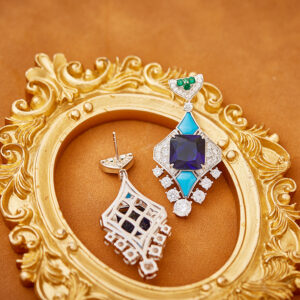 Square blue zircon women original design glossy drop earrings