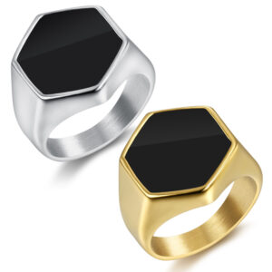 Irregular hexagonal stainless steel shiny vintage men ring