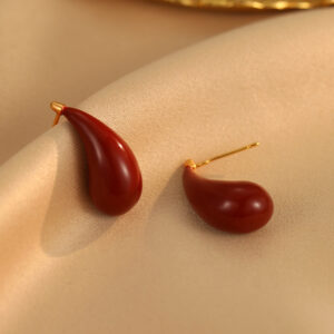 Enamel Ankola red water drop earrings studs