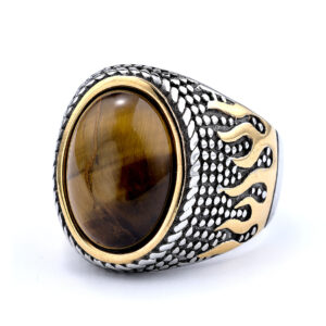 Flame pattern tiger eye stone men ring jewelry